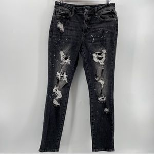 Judy Blue Boyfriend Fit Jeans Gray Splatter Print Distressed Juniors 5
